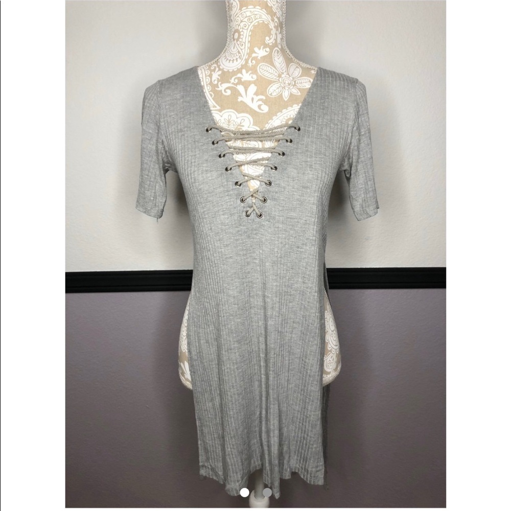 Emma & Sam Grey Lace Up Tee
